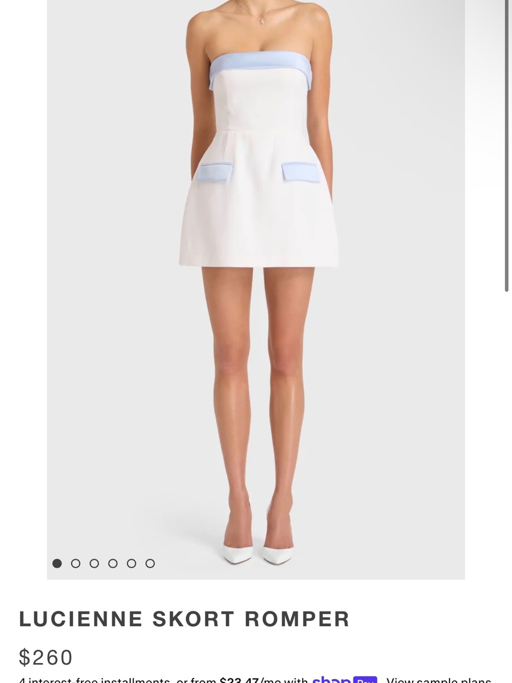 Amanda Uprichard White Strapless Romper with Light Blue Trim
